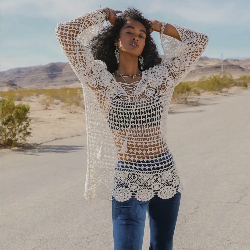 Lace up crochet tunic